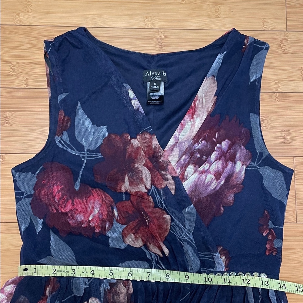 Alexa B Nites Maxi Dress Size 6 V Neck Floral Sleeveless Mesh Embellished Blue - Picture 12 of 15